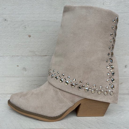 Suèdine cowboylaars met shiny flap beige Beige / 39
