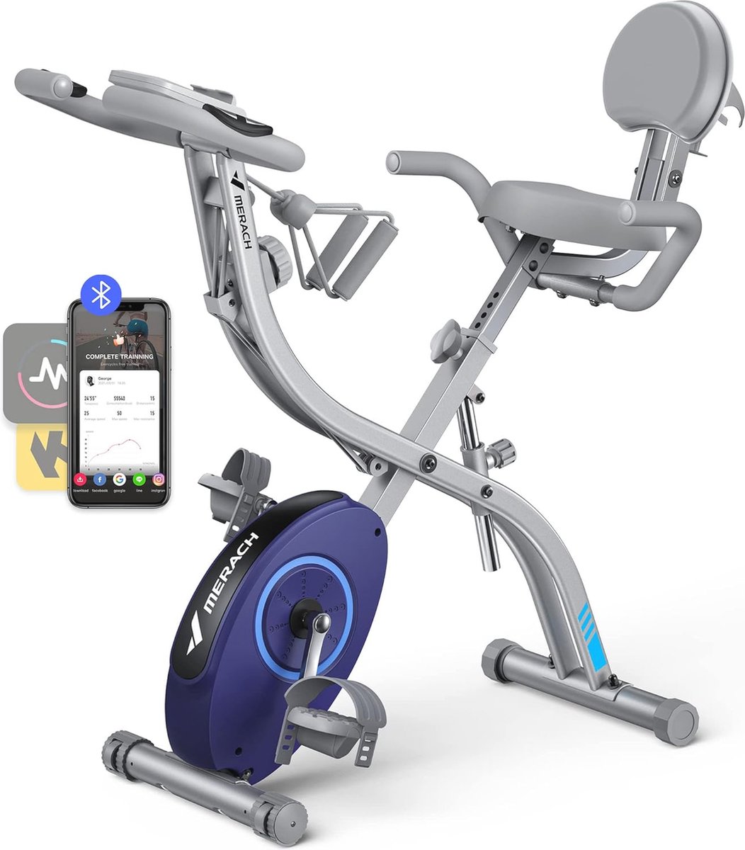 4-in-1 Inklapbare Hometrainer met LCD Monitor en Hartslagmeting - Ruimtebesparende Fitnessfiets