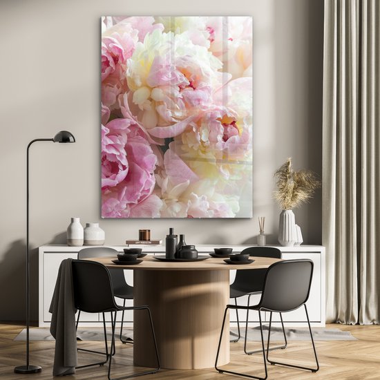 MuchoWow® Peinture sur verre 90x120 cm - Peinture sur verre acrylique - Vintage - Fleurs - Roses - Nature - Photo sur verre - Décoration murale salon - Décoration murale chambre - Peintures