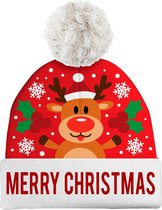 Fiestas Guirca - Rode foute kerstmuts Merry Christmas - rendier - wol effect - 1 stuks