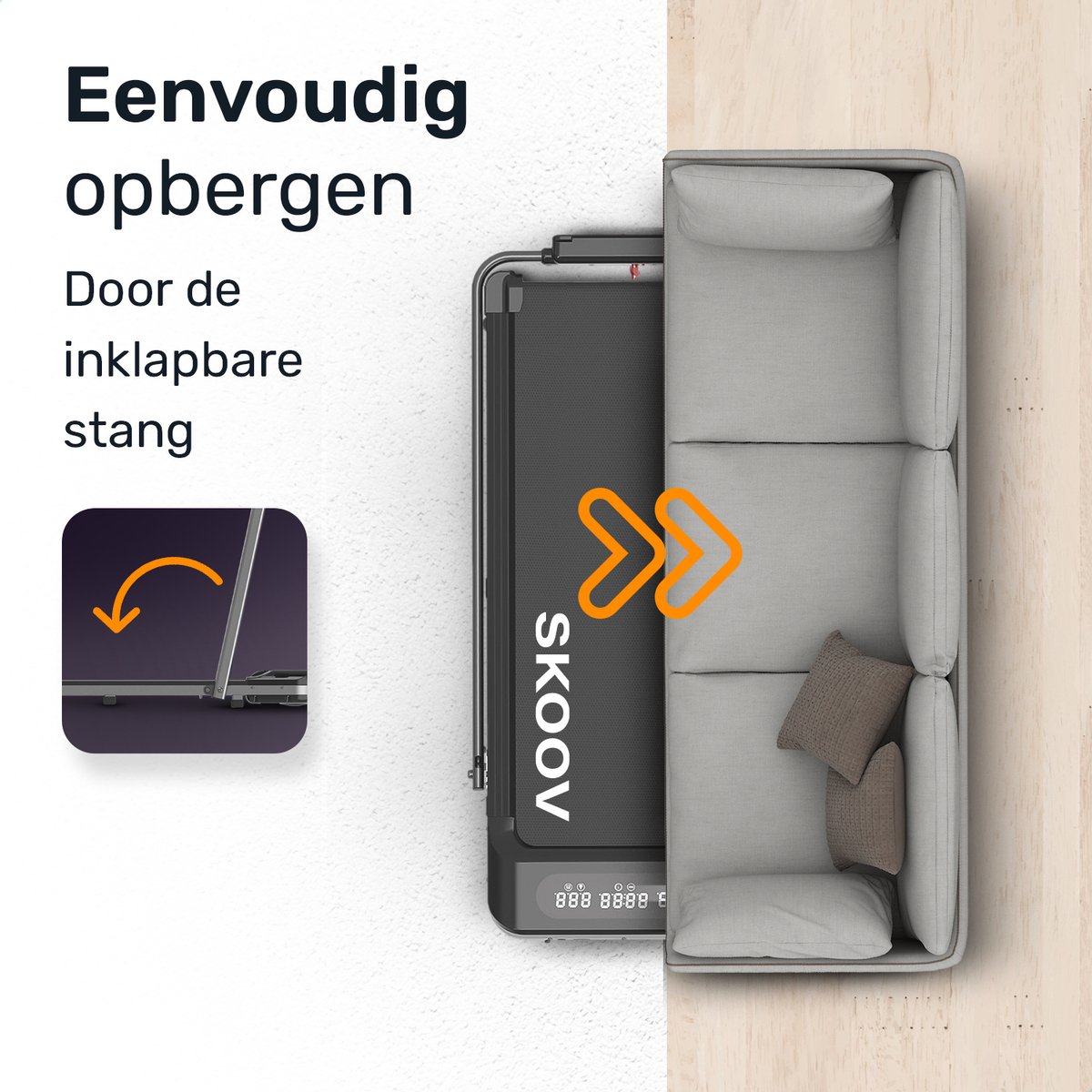 Afbeelding 3 van Skoov Loopband Inklapbaar - 1-12km/u - Walking Pad - Loopbanden - Elektrisch - Wandelband - Fitness - Gymstick - Electrisch - Home - Trainer - Treadmill - Opvouwbaar - Voor Thuis - Platte - Mini - Bureau