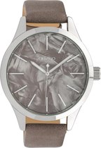 OOZOO Timepieces - Zilverkleurige horloge met taupe leren band - C10073