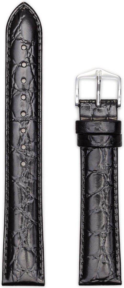 Hirsh Horlogeband - Crocograin Zwart - Leer - 18mm