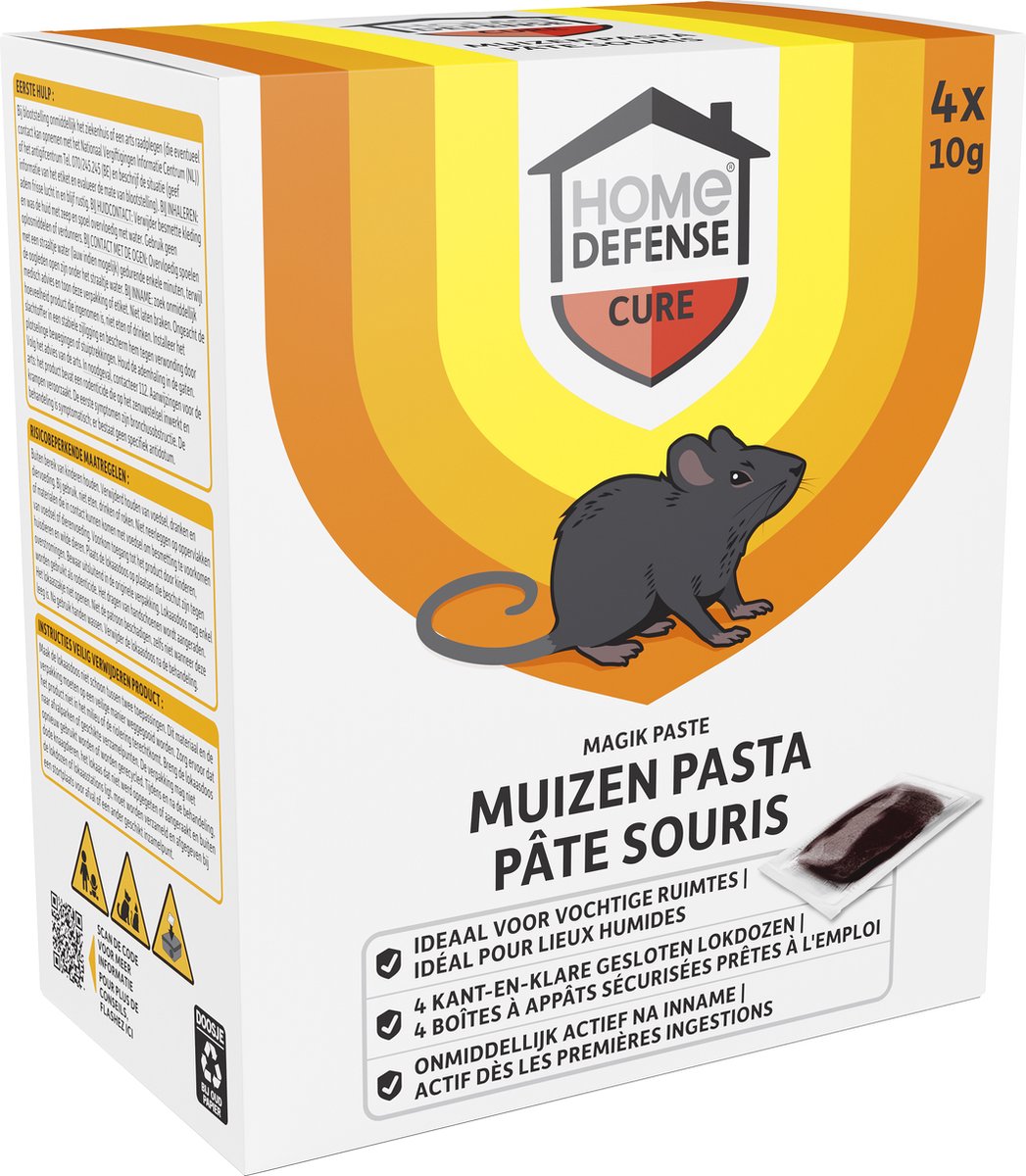 Home Defense - Muizenlokdoos Magik Paste 4 stuks - Voldoende voor 70 muizen per lokdoos - Werkt binnen 24 uur - Muizenval - Muizengif