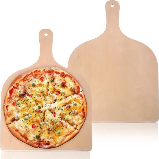 Relaxdays pizzaschep, rvs, inklapbare houten handgreep, B x D 24 x 25,5 cm, ovenschep pizza & brood, zilver/bruin