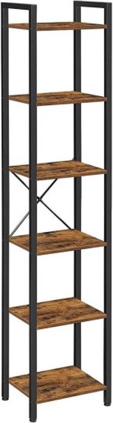 ZAZA Home Boekenkast en Industriële Opbergrek met 6 Planken - Vintage Bruin/Zwart