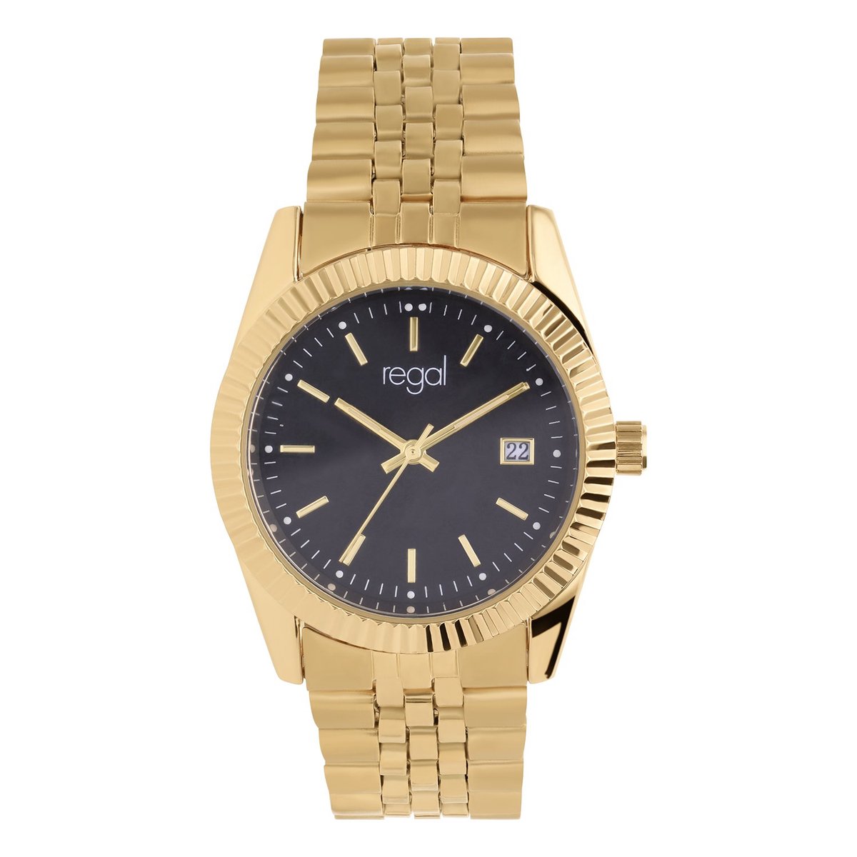 Lucardi Heren Regal horloge goud met zwarte wijzerplaat - Horloge - Staal - Goudkleurig - 35.60 mm