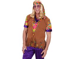 Bruin hippie vest met franjes en hoofdband voor mannen - Volwassenen kostuums