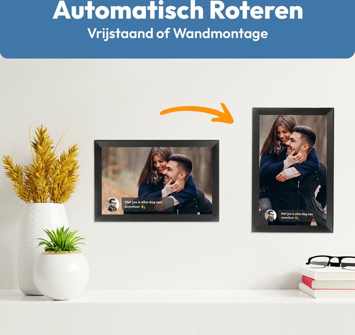Digitale fotolijst met WiFi en Frameo App - 15.6 inch HD+ IPS Display - Fotokader met Touchscreen - 32GB - Zwart - frameo digitale fotolijst - digitale fotokader - digitaal fotolijstje thumbnail 4