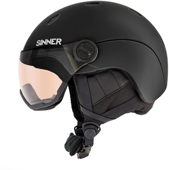 Sinner Titan Visor Trans+ Skihelm Met Vizier 2023 | Orange Cat 1-3 | Matte Black | Maat: 63 - 64 cm