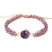 Marama - armband Marly Amethist - damesarmband - paarse edelstenen - verstelbaar - gevlochten vegan waxcord - one size fits all