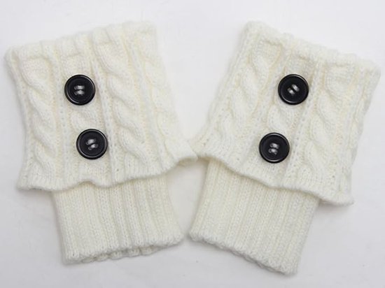 Jambières - Jambières - Boutons tendance - Motif torsadé - Acryl - Blanc - 16+10 cm - Chaud - Bottines courtes tricotées
