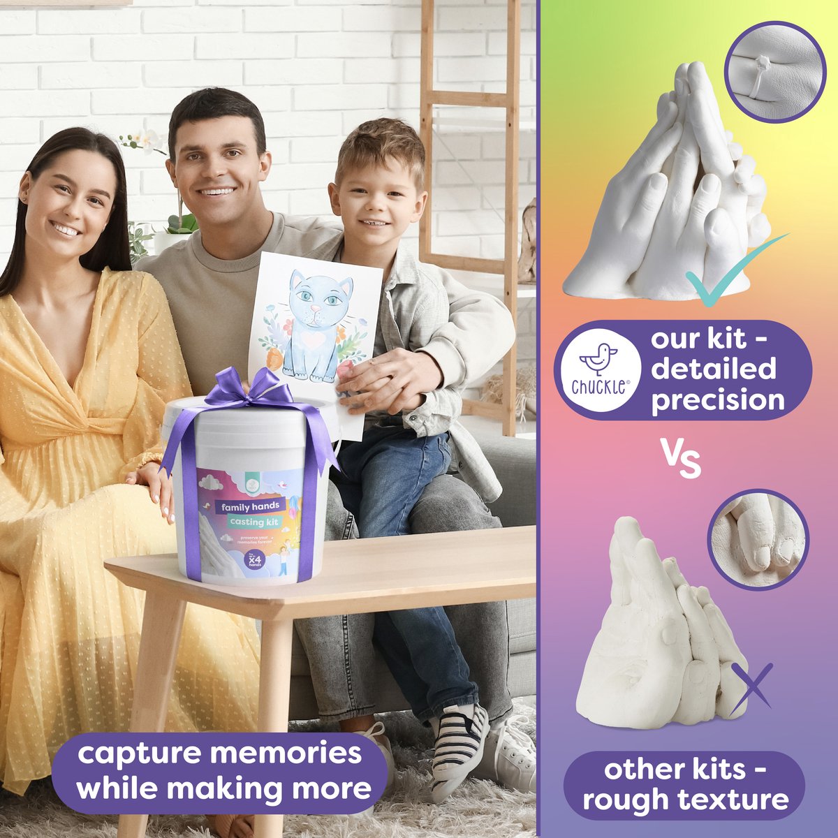 Chuckle – Familie Gipshandenset - 3D Gipsafdruk Set - Handafdrukset - Hand Casting Kit voor Gips Handen Maken - 3D Afdrukken Gieten - Uniek Cadeau en Souvenir voor Jubilea - Verjaardagen en Kerstmis — afbeelding 5