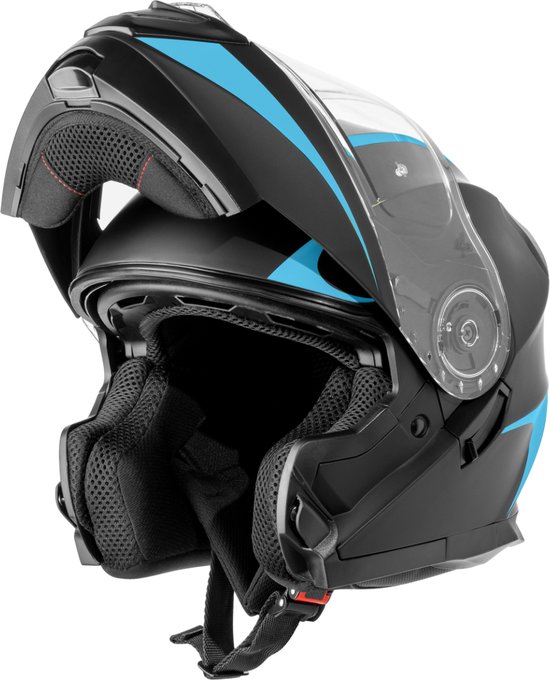 Casque VINZ Busan System avec pare-soleil | Homologué ECE 22.06 | Casque scooter / Casque moto | Casque pour Moto / Scooter / Cyclomoteur / Cyclomoteur - Blauw