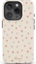 VivaLora Tough Telefoonhoesje iPhone 16 Pro met MagSafe - Hartjes Print - Love Confetti - 2-in-1 Phone Case - Hard Case & Siliconen Backcover - Extra Bescherming - Shockproof Cover - Roze