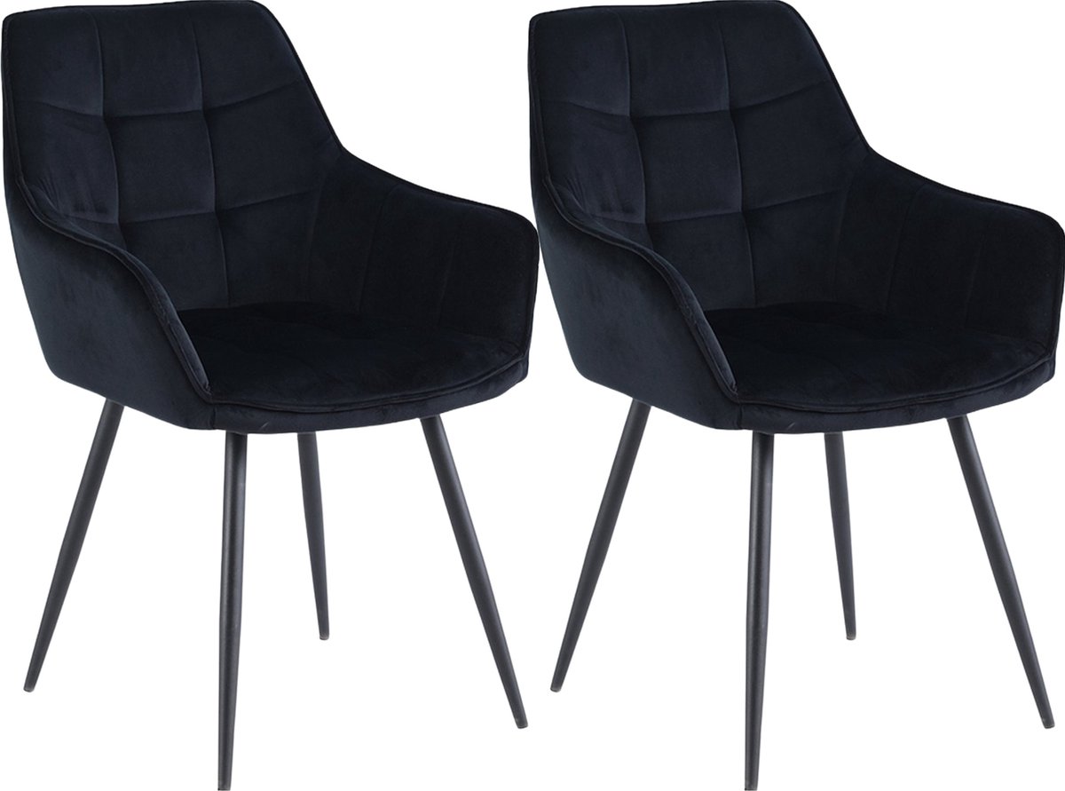 Colenis Oriana Eetkamerstoel - Set Van 2 - Zwart - Fluweel - Velvet - Industrieel