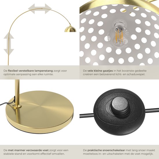 tectake® Booglamp vloerlamp woonkamer - Retro vintage eetkamerlamp