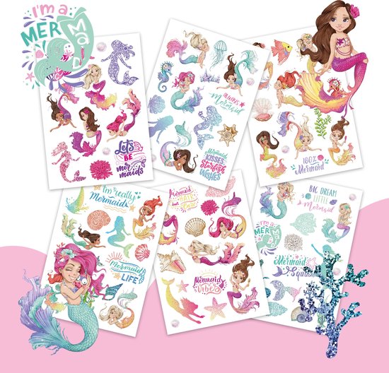 Glitter Tattoos Zeemeerminnen - 100 Plak Tattoos Kinderen - Neptattoos Meisjes
