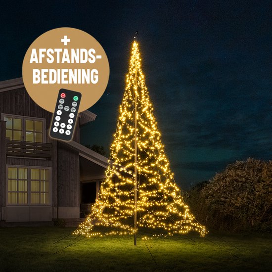 Lumedi 2000 – LED Kerstboom Buiten - Vlaggenmast Verlichting - 6 meter - 2000 Warm Wit Led Lampjes – Afstandsbediening – Kerstverlichting