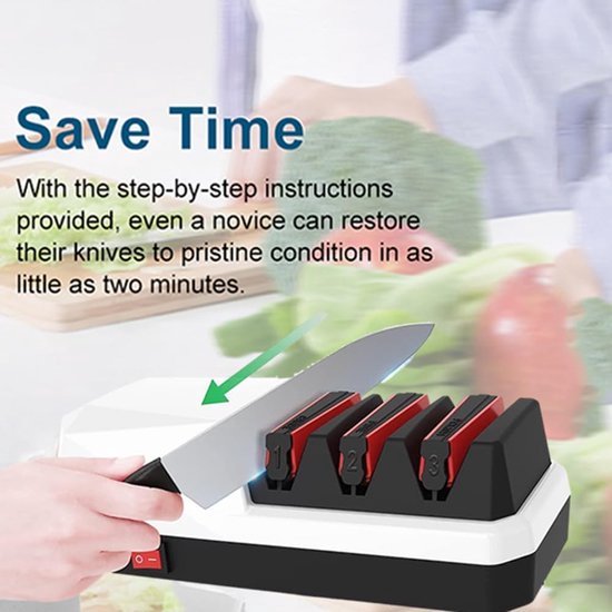 Aiguiseur De Couteaux électrique USB - Affûtage Rapide En 5 Secondes, Avec Fente Pour Ciseaux - Sécurité Enfant, Design Blanc