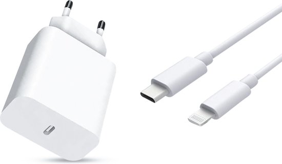 SC Origineel Oplader - Snellader Geschikt voor Apple iPhone, Airpods en iPad - Inclusief Oplaadkabel USB-C naar Lightning ( 1 Meter kabel) - 20W - Wit