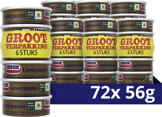 Unox Leverpastei - Reguliere - 12 x 6 x 56 g - Voordeelverpakking