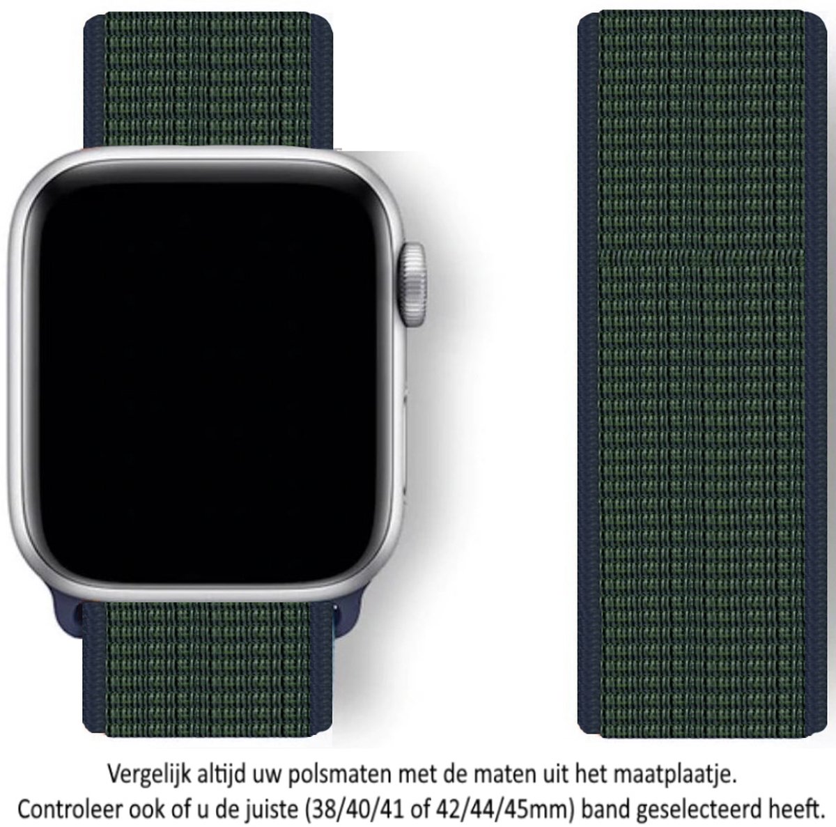 Blauw en Fluoriscerend - Reflecterend Groene Nylon Horloge Band Nylon Horlogeband geschikt voor Apple Watch 1, 2, 3, 4, 5, 6, 7, 8, 9, SE, 42mm, 44mm 45mm "Mannenbreedte" Series - Zacht Geweven Nylon - 42 mm, 44 mm en 45 mm - Maat: zie maatfoto