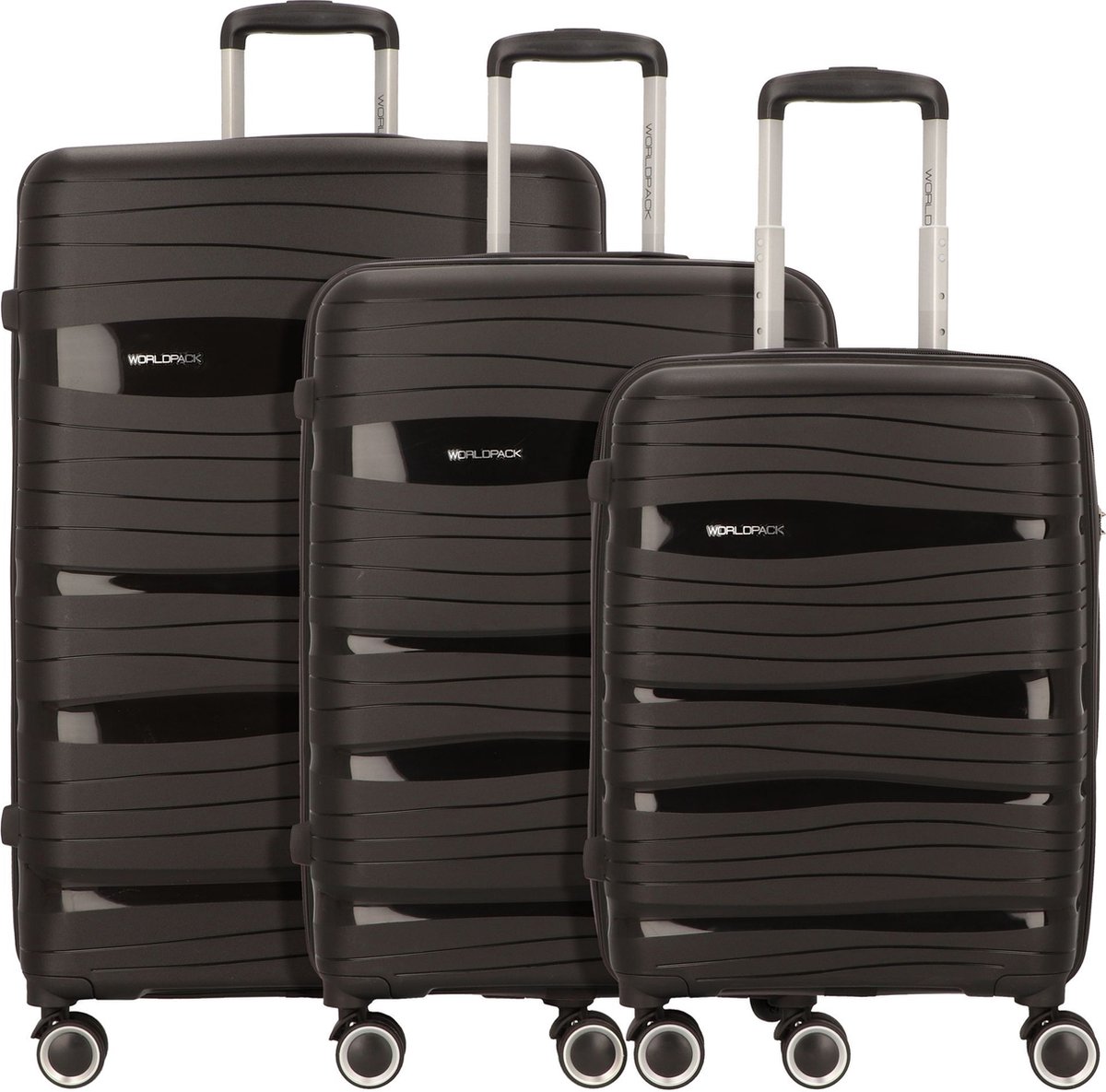 Worldpack Miami 4 wielen Kofferset 3-delig - Harde bagage - TSA slot - schwarz