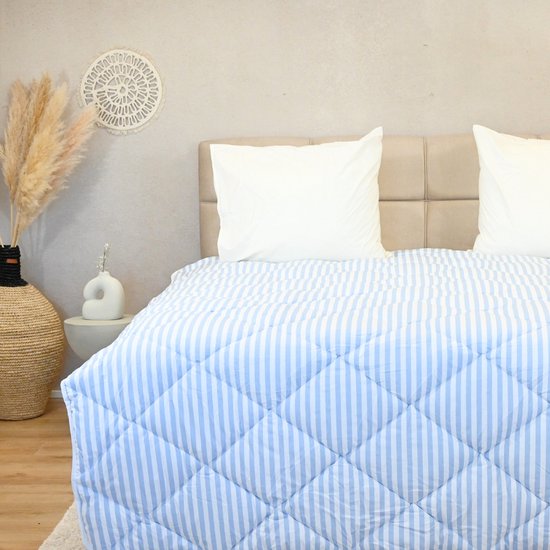 HappyBed - All Year Dekbed Enkel 200x220 - Tweepersoons Wasbaar Zonder Overtrek - Bedrukt Met Print - Hoesloos - Blue Leaves