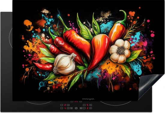KitchenYeah® Inductie beschermer 75x50 cm - Graffiti - Groente - Verf - Kleurrijk - Kookplaataccessoires - Afdekplaat voor kookplaat - Inductiebeschermer - Inductiemat - Inductieplaat mat - Keuken decoratie