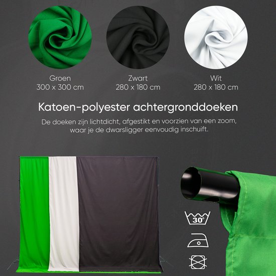 Pixetool Green Screen Doek 300 X 300cm Met Achtergrondsysteem 260 Cm Achtergronddoek Fotostudio Studio Inclusief 4 Klemmen 550382532