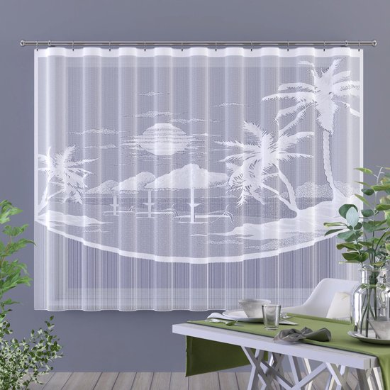 Jacquard Vitrage Gordijn Met Bladerpatroon - Elegant Plissé Gordijn Wit 100x130cm