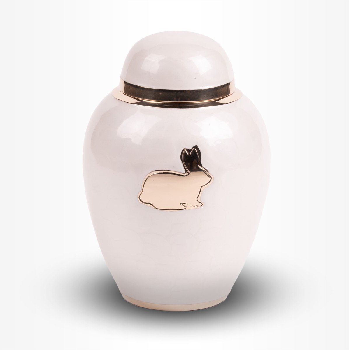 Dieren Urn Konijn Middel 1,9 liter Wit Goudkleurig Glans - Dieren Urn voor As Crematie - Urn Hond - Urn Kat