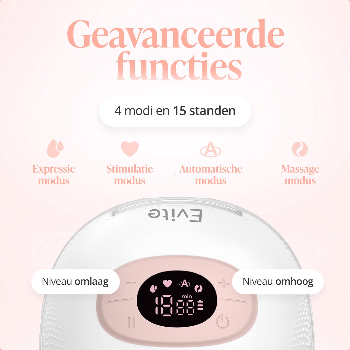 Evite Elektrische Draadloze Borstkolf Nova – Handsfree & Draagbaar – BPA-Vrij – Dubbele Borstkolf - Met E-Book – Inclusief Tas - Wit & Roze thumbnail 4