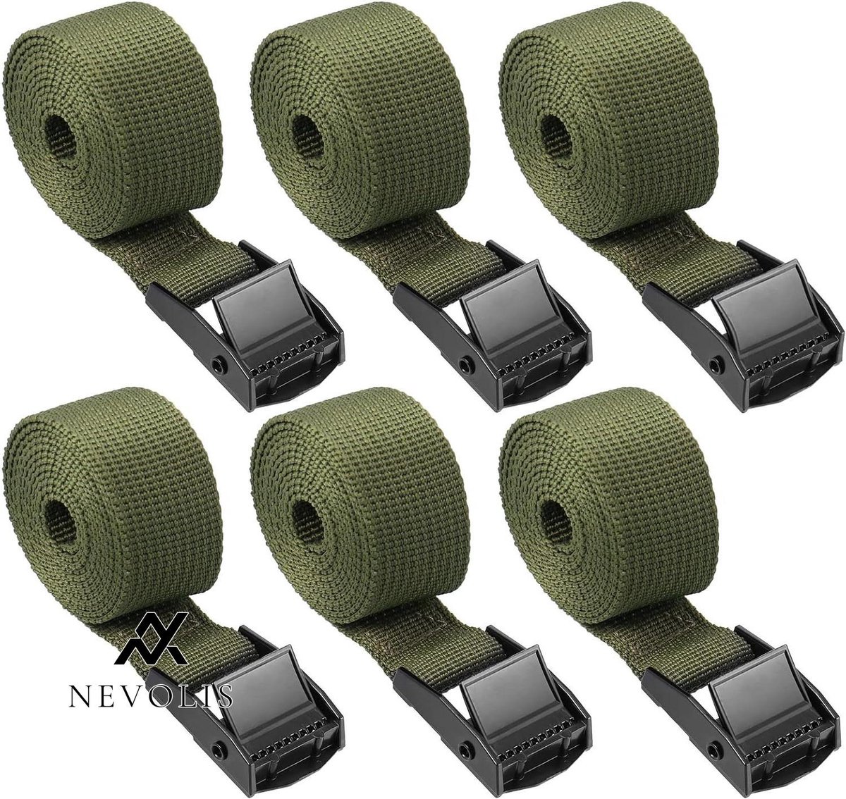 Nevolis Spanbanden 6 Stuks Palriemen Stevige Sjorbanden met Nokgesp Roestvrije Bevestigingsbanden voor Motorfietsen Fietsen Bagage Pakketten (100 x 25 cm) Groen - Spanbanden - Sjorbanden .