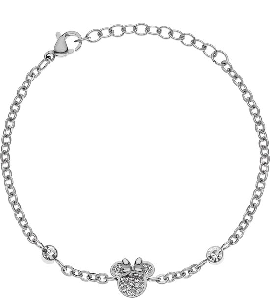 Disney 4-DIS038 Bracelet en argent Minnie Mouse - Bracelet Minnie - Bijoux Disney - 14+3 cm de longueur - Lien d'ancrage - 2,2 mm de large - Minnie 7,6x8,9 mm - Cristal - Rose - Acier - Hypoallergénique - Doré