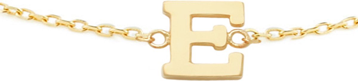 New Bling 9NBG-901E Gouden Armband met Letter E - 6mm - Ankerschakel - 16+1+1cm - 14 Karaat - Goud