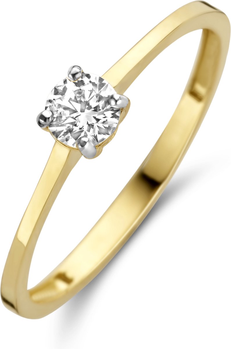 New Bling 9NBG-0195-56 Gouden Ring - Dames - Zirkonia - 4 mm - Solitair - Maat 56 - 4 Poot zetting - 14 Karaat - Goud