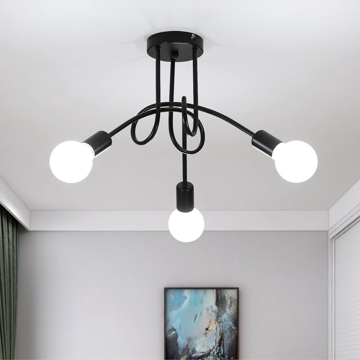 Industriële metalen plafondlamp - Verlichting voor woonkamer - 3 lampen - Zwart - Metaal -