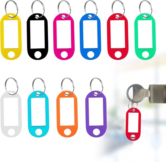 12/24/48/96 Pack sleutelhangers met etiketten, sleutelhangers met labels, kunststof sleutellabels, 6 kleuren - ideaal voor bagage, ID, naam, label - voor thuis, kantoor en school (96