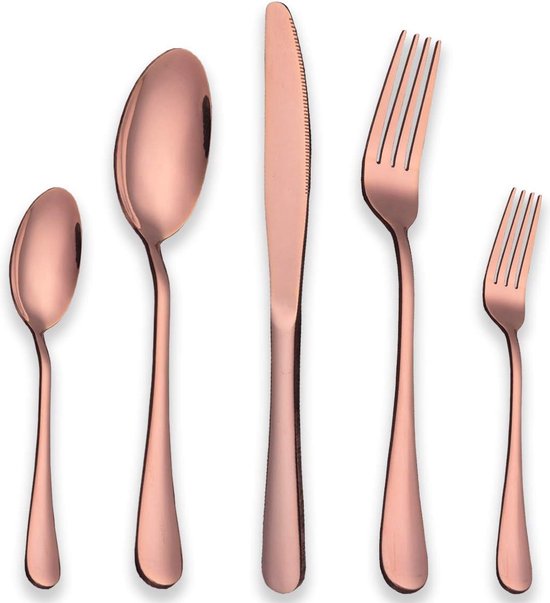 30 stuks titanium rosé verguld bestek, 30 stuks koperen bestekset
