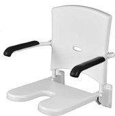 Douchezitting met U-uitsparing met rug en armleggers RVS wit