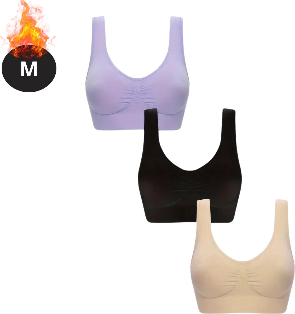 Nivard BH Set Zonder Beugel - Zonder Bandjes - Push-up Bh's - Comfort Beha - Comfortabel - Sterk - Dames - 3 Pack - Gemengd 3