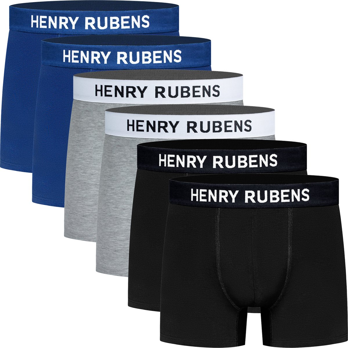Boxershorts Heren - 6-Pack Katoen - Zwart, Blauw & Grijs - Ondergoed - Hoog Draagcomfort - Maat L