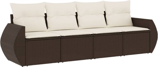 vidaXL - 4 pièces - Ensemble de salon - avec - coussins - poly - rotin - marron
