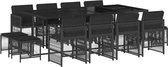 vidaXL - 13-delige - Tuinset - met - kussens - poly - rattan - zwart