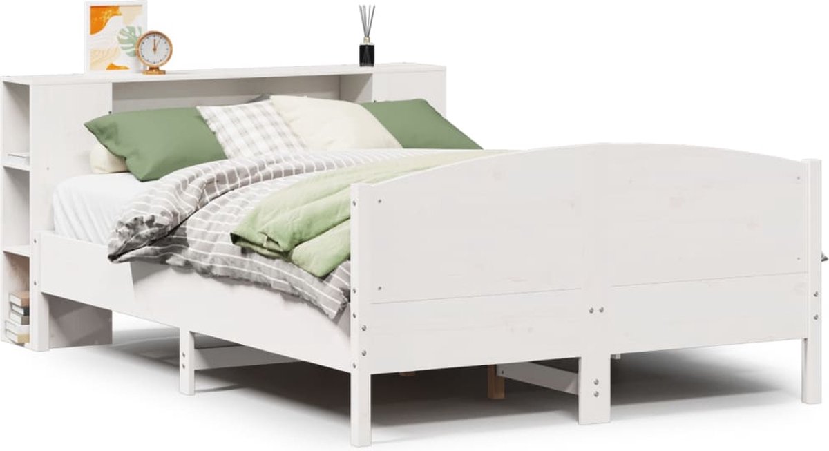 vidaXL - Bed - met - boekenkast - zonder - matras - grenenhout - wit - 120x190 - cm