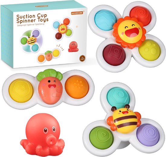 Sudnsadaks 3 stuks zuignapspeelgoed voor kinderen, badspeelgoed, sensorisch speelgoed voor baby, zuignap, draaispeelgoed, tafelzuignap vanaf 1 jaar, badspeelgoed, zuignap, speelgoed voor kinderen