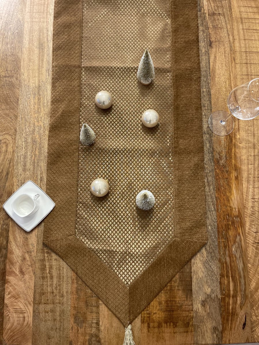 Home Trend - Kerst Tafelloper - Klassiek - 50x220 cm - Bruin - Geweven stof - Afwasbaar