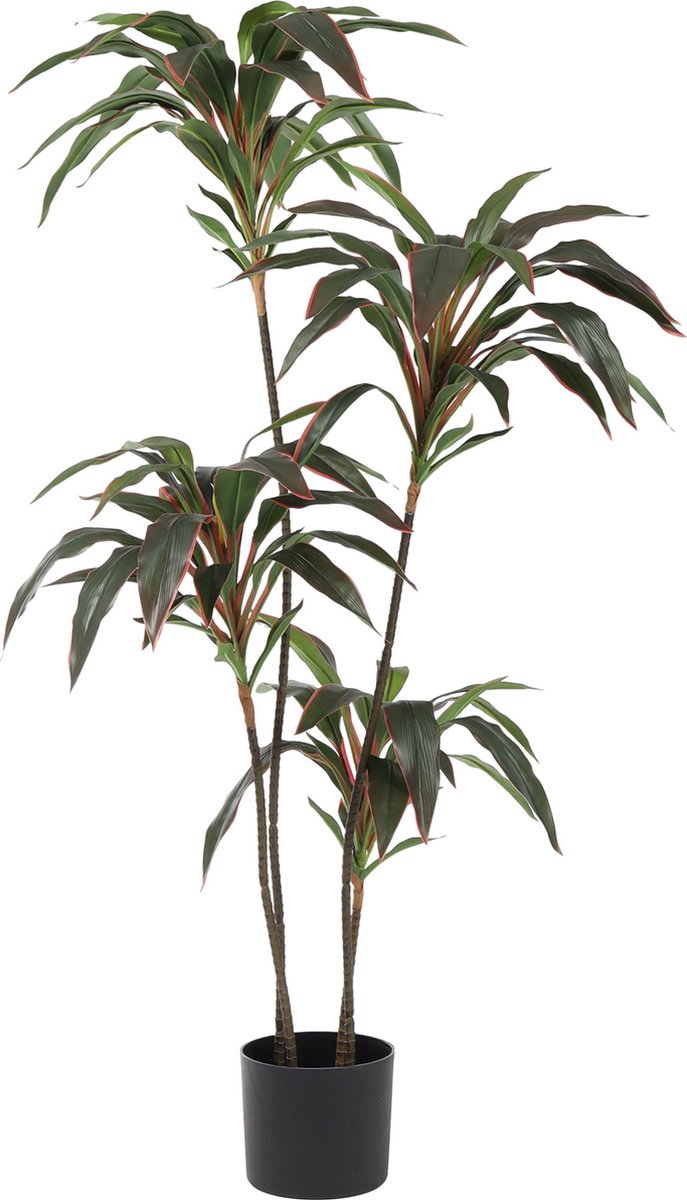 Kunstpalm Kunst Dracaena Roodrand | 120cm - Dracaena kunstplant - Kunstplant dracaena - Groen/Rood Donkergroen
